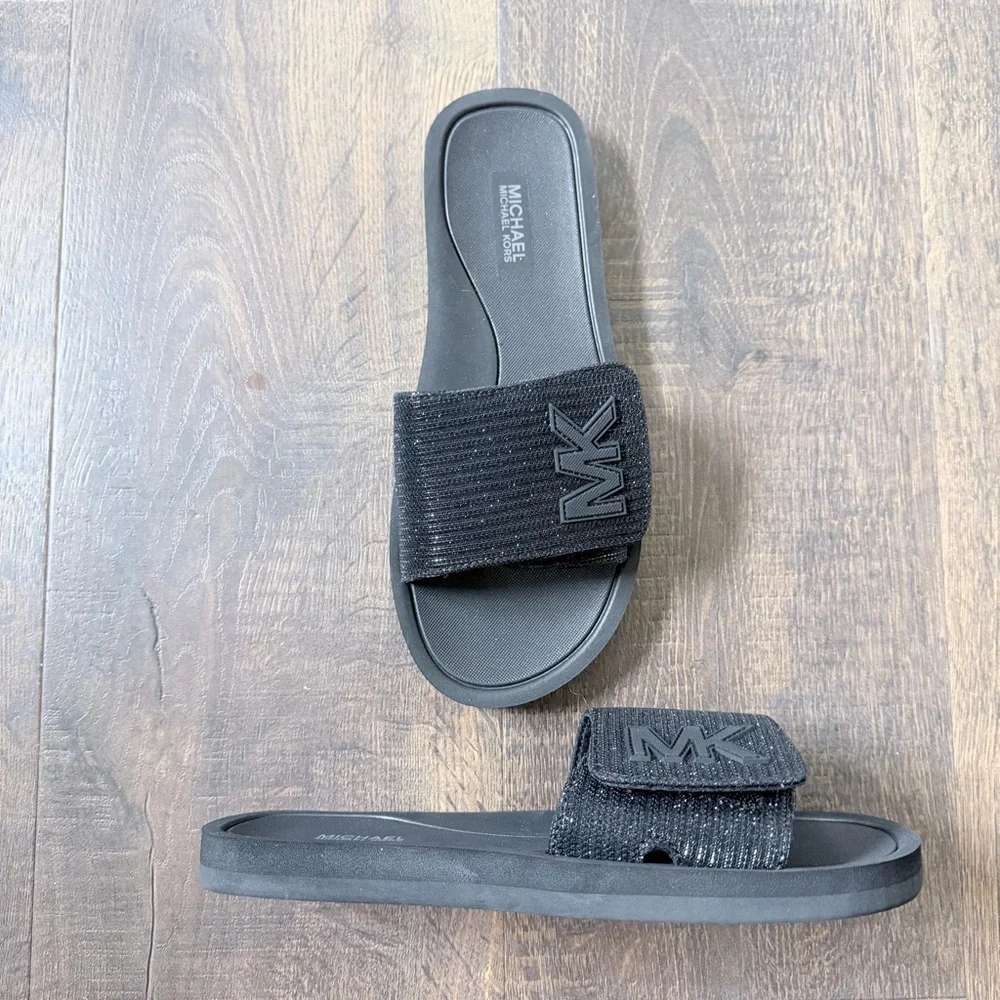 NEW Michael Kors MK Slide | Glitter Chain Mesh | Black | Size 8